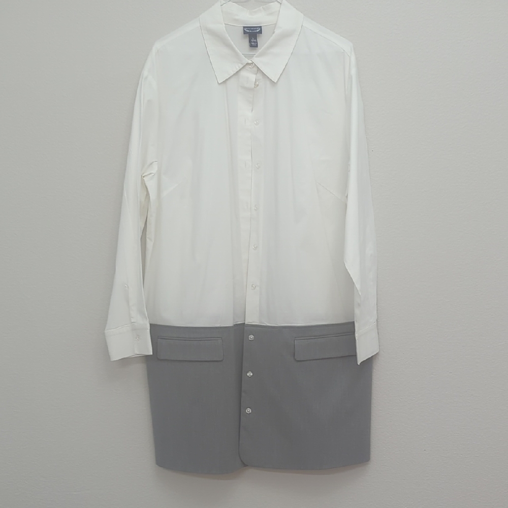 Scoop Walmart White and Gray Button-Up Shirt Dress Large 12/14 Never Worn